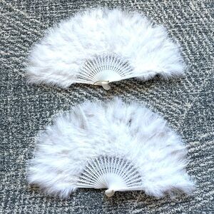 White Handheld Marabou Feather Costume Show Girl Festival Fans